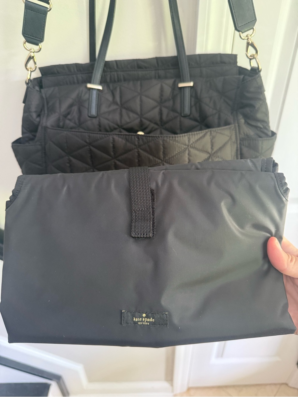 kate spade Black Quilted Diaper Tote Bag with changing pad - Picture 6 of 12